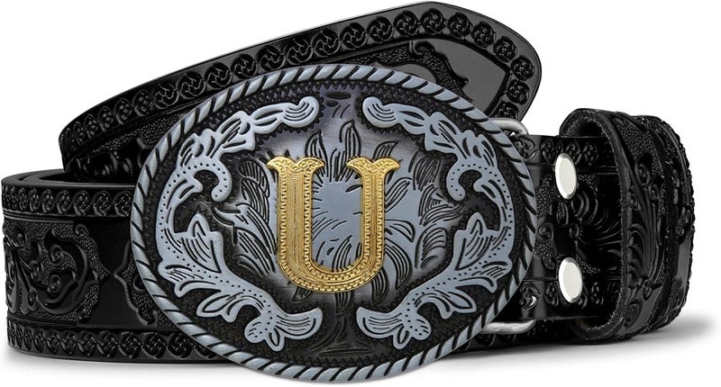 Btilasif Store Western Belt Buckle Western Cowboy Initial Letters ABCDJMR to Z Oval Belt Buckle for Men Women Boys Girls - Image 2